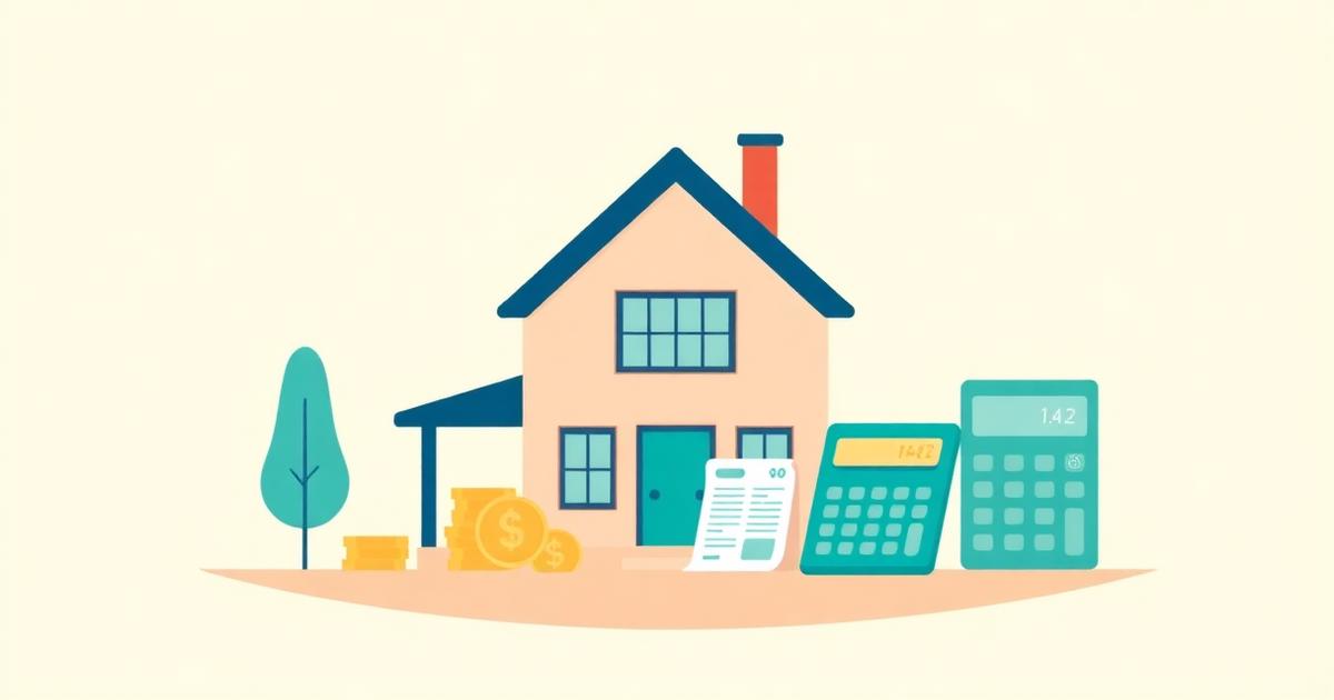 Illustration d'une maison québécoise et de documents financiers